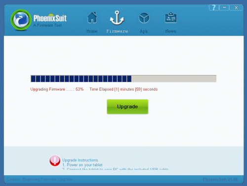 Updating the firmware to v1.1.0.2 using PhoenixSuit 1.08 in Windows XP