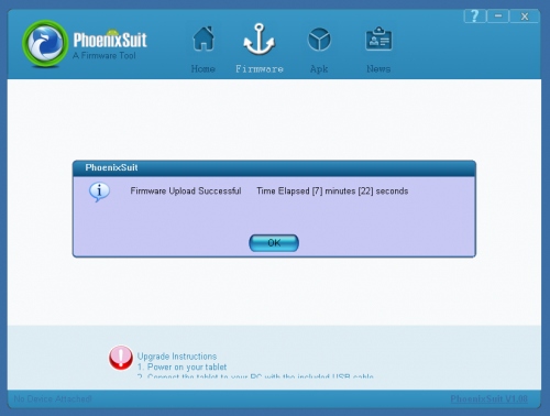 Updating the firmware to v1.1.0.2 using PhoenixSuit 1.08 in Windows XP